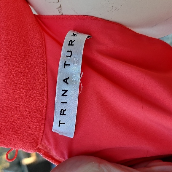 Trina Turk Vibrant Coral Cold Shoulder Ruffle Mini Dress M - Picture 7 of 10
